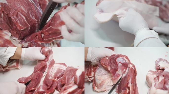 慢镜头分割猪肉/开肉
