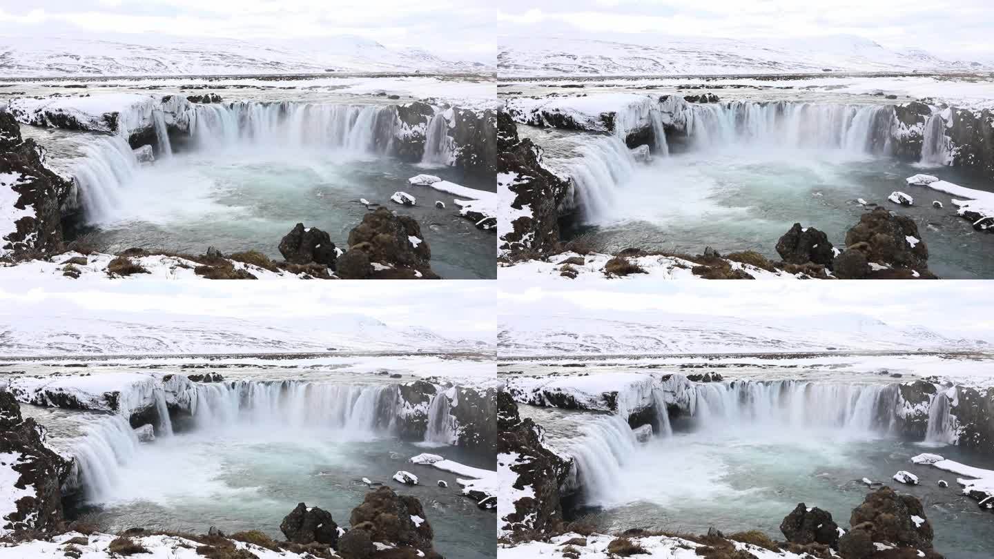 瀑布 雪地 冰岛众神瀑布