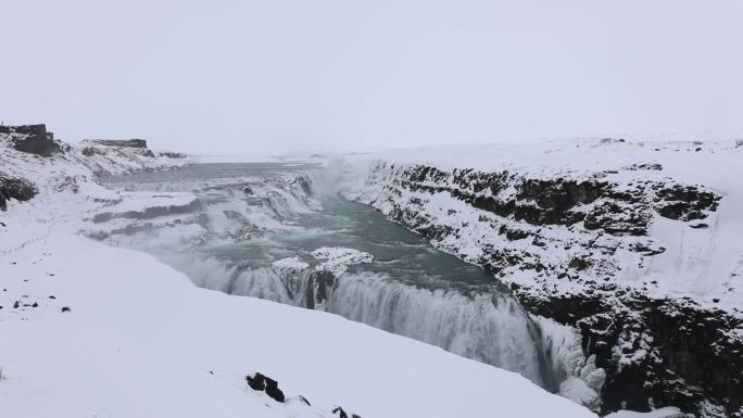 冰岛瀑布 冬天 雪