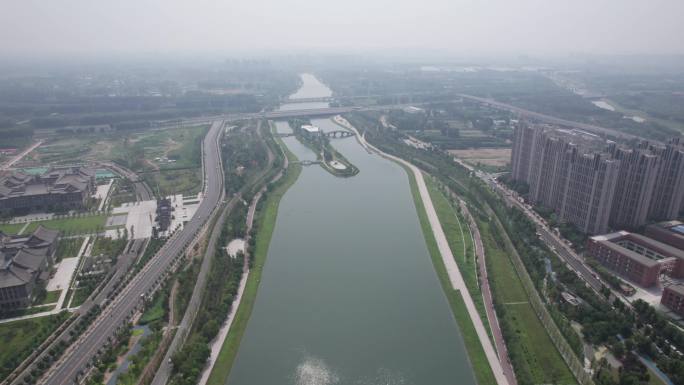 郑州贾鲁河公园河南大学段4K航拍