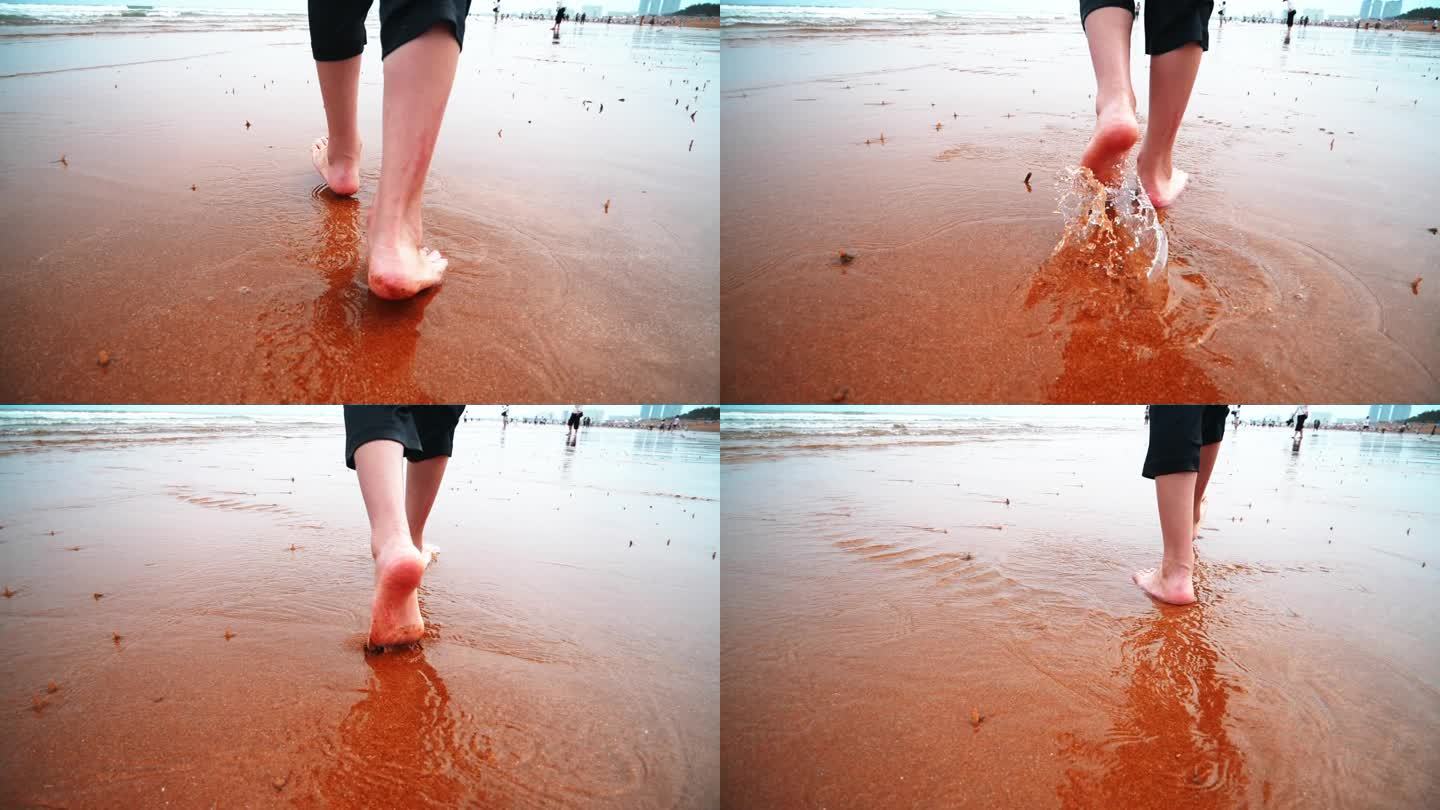 海浪脚步慢动作脚印