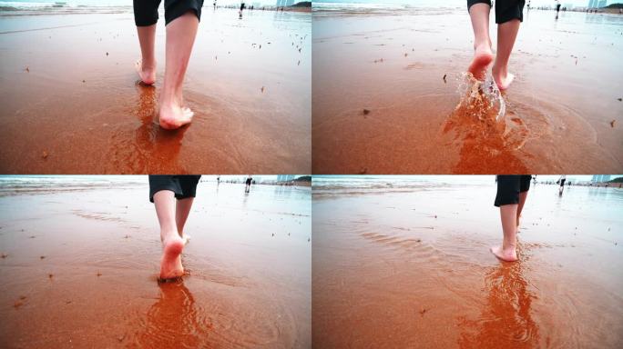 海浪脚步慢动作脚印