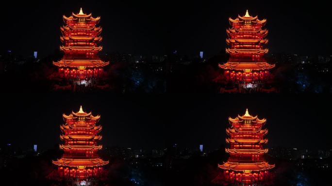 武汉黄鹤楼夜景航拍黄鹤楼风景夜晚建筑风光