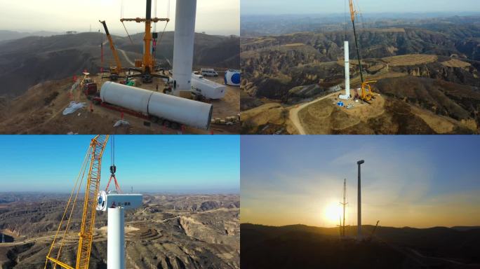 航拍风机建设风力发电机吊装安装新能源产业