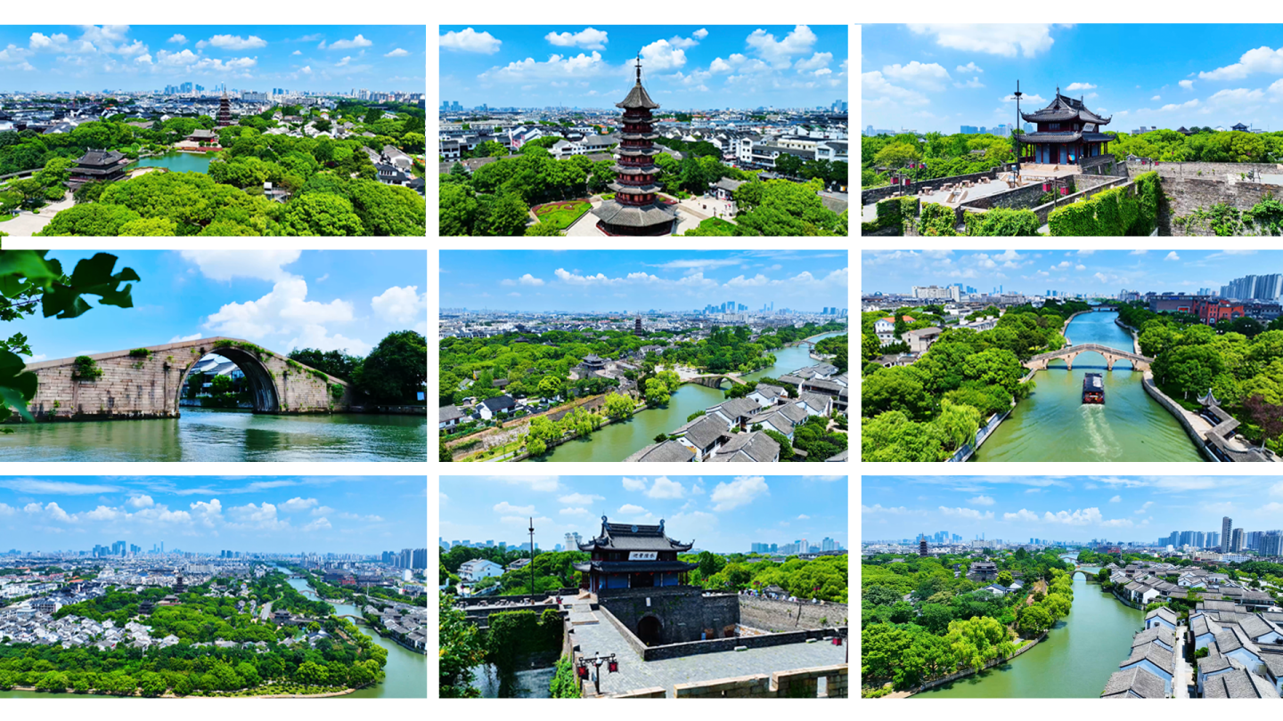 苏州古城盘门景区航拍4k