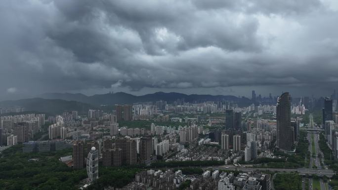 深圳福田区极端暴雨天气航拍