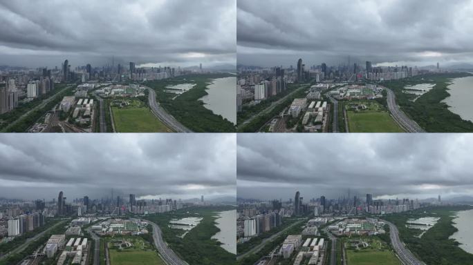 深圳福田区极端暴雨天气航拍