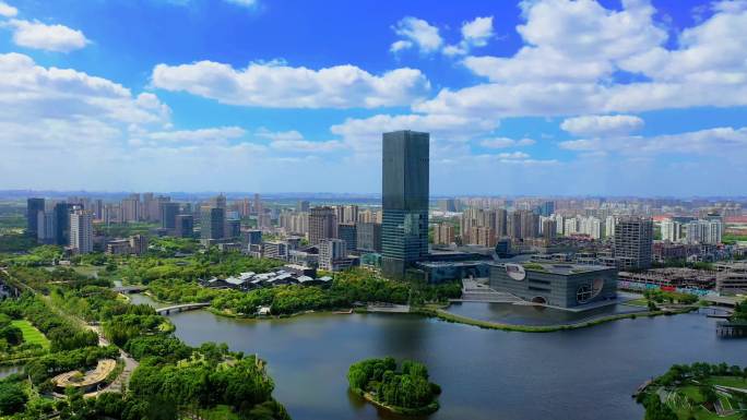 上海嘉定远香湖大场景航拍