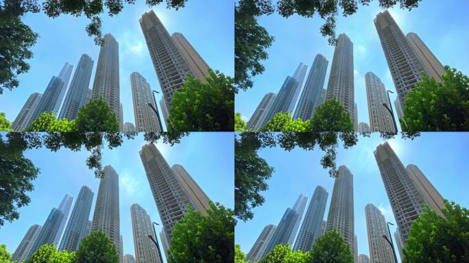 【20元】城市建筑高楼大厦小区仰拍延时