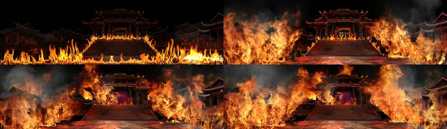 3S-火烧古代房子 烈火 宫殿起火