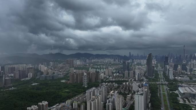 深圳福田区极端暴雨天气航拍