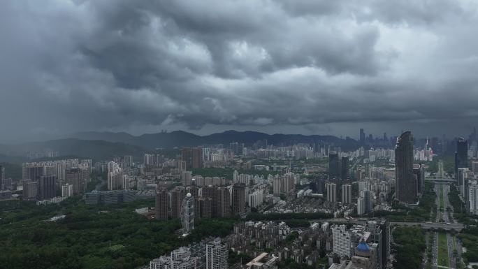 深圳福田区极端暴雨天气航拍