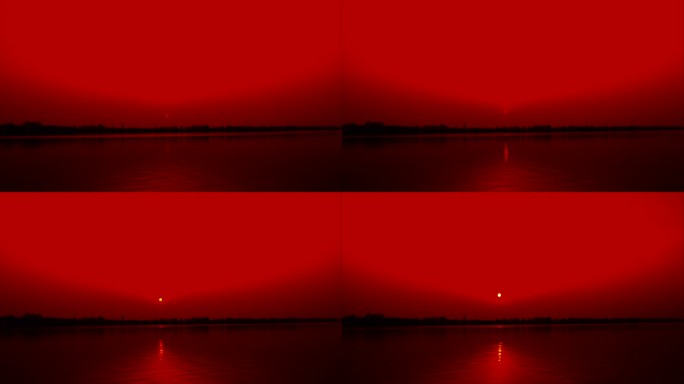 红色日出倒影红色天空湖边日出