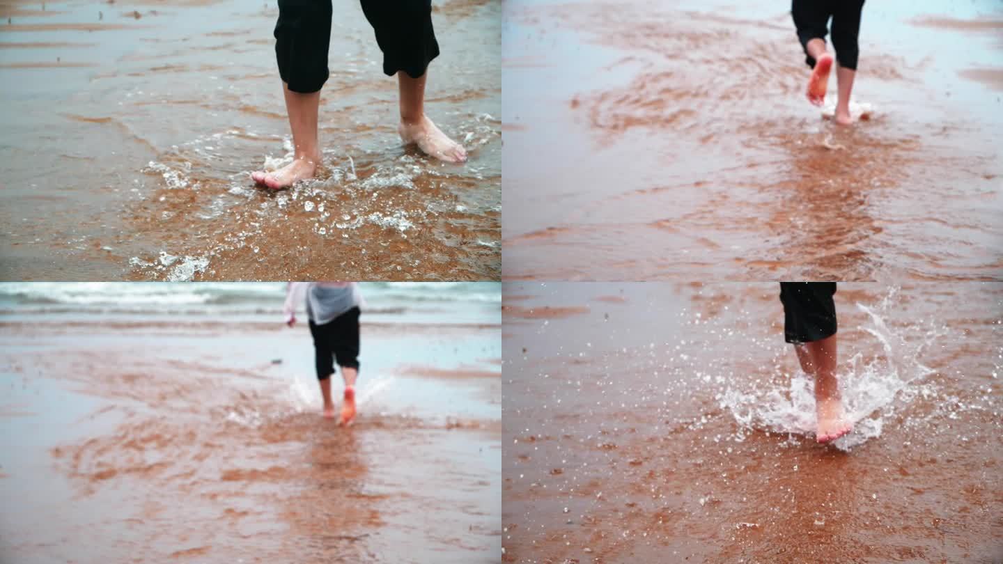 海浪脚步慢动作沙滩脚印