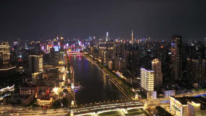 广州沿江西路夜景航拍