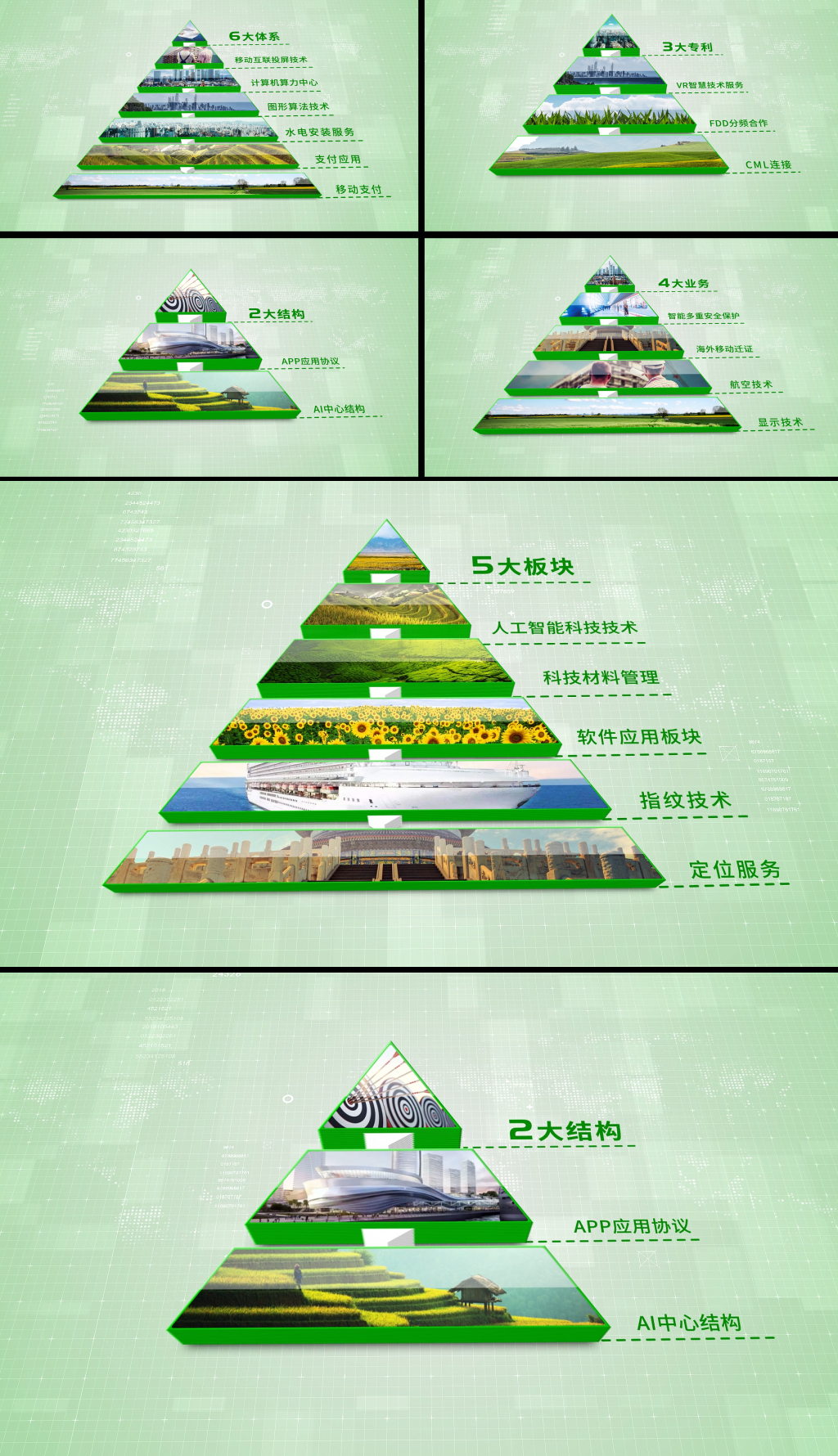 绿色简洁立体金字塔企业图文分类AE模板