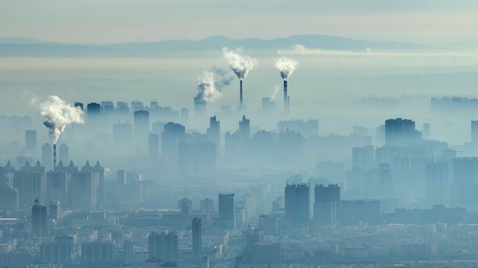 4K城市雾霾空气污染空气质量冬季供热供暖