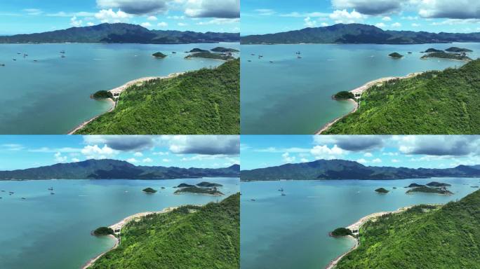 航拍广东惠州大亚湾海岸线绿道海滩岛屿海景