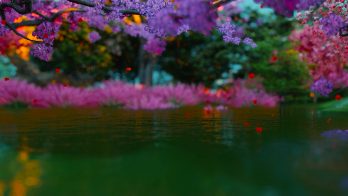 花.间.酒超清式建筑玄幻粒子飘落大气