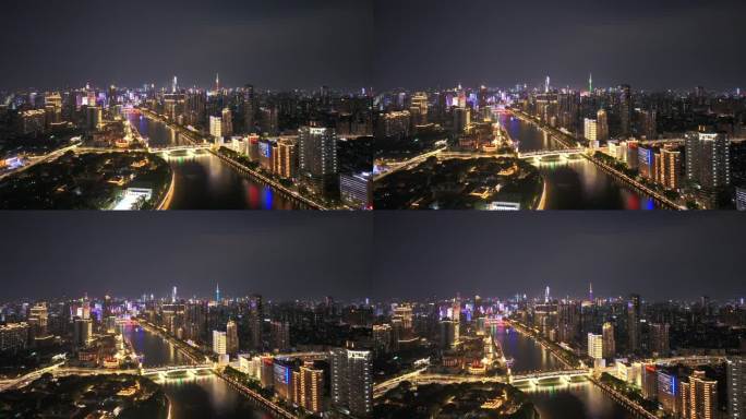 广州沿江西路夜景航拍