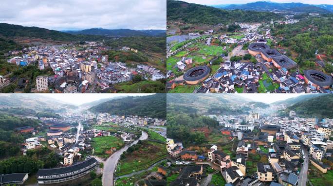 福建永定土楼王景区村落全景