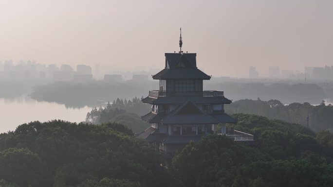 4K-Log-航拍苏州金鸡湖桃花岛紫氤阁