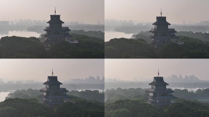 4K-Log-航拍苏州金鸡湖桃花岛紫氤阁