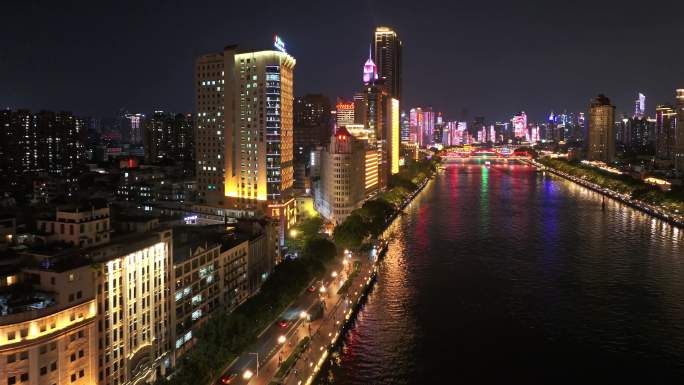 广州沿江西路夜景航拍