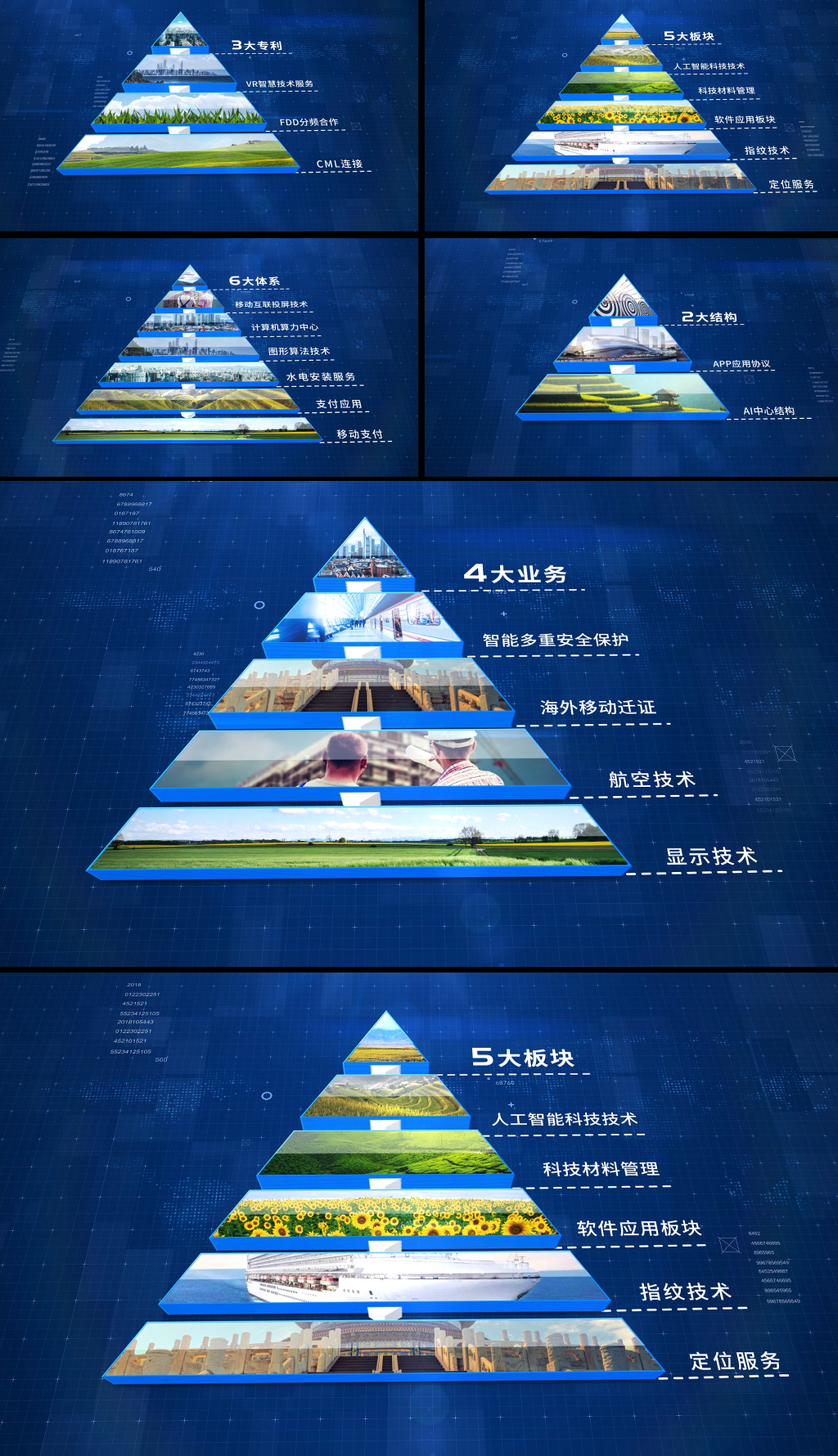 蓝色科技金字塔企业图文分类AE模板