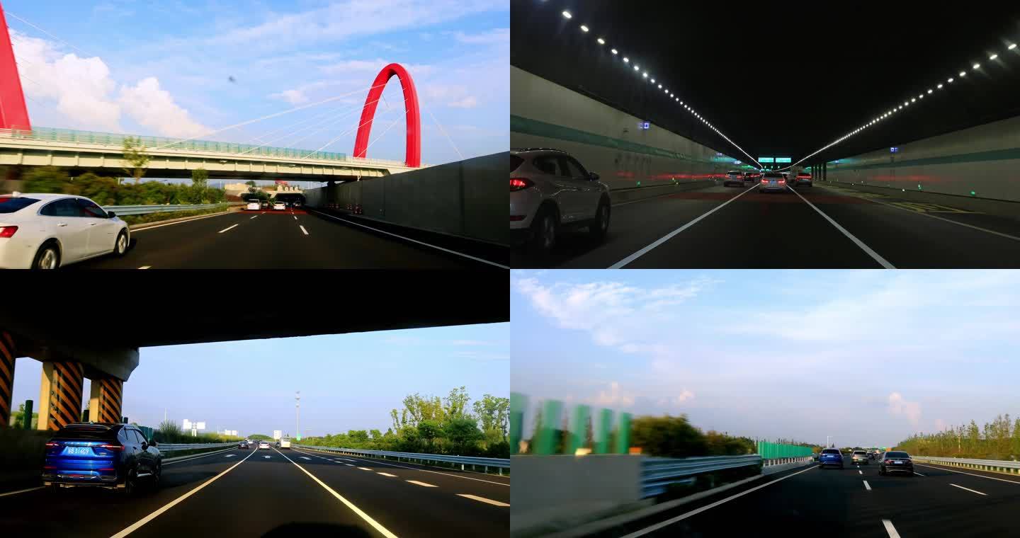 高速公路隧道穿梭公路交通开车视角