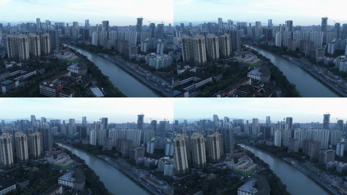 成都锦江两岸航拍风景傍晚城市风光