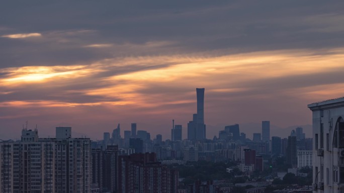 北京城市晚霞延时摄影