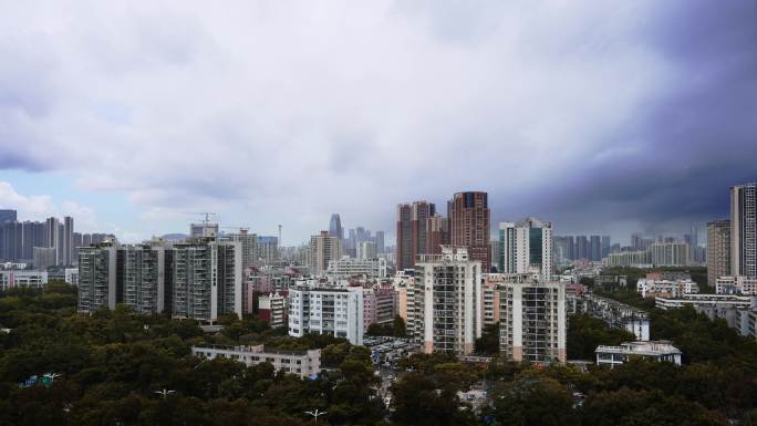 夏季城市阴雨天下雨暴风雨过程延时记录