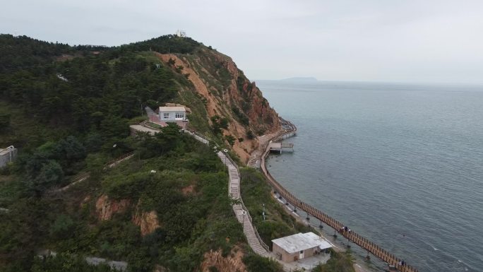 航拍山东长岛林海海岸线大海风光