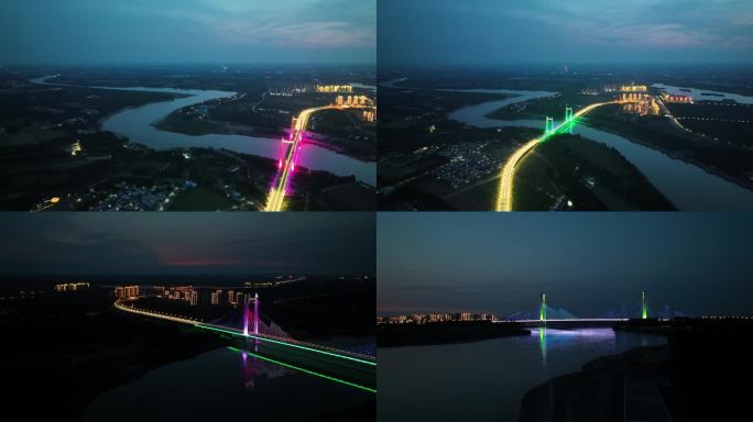 济南黄河大桥夜景航拍