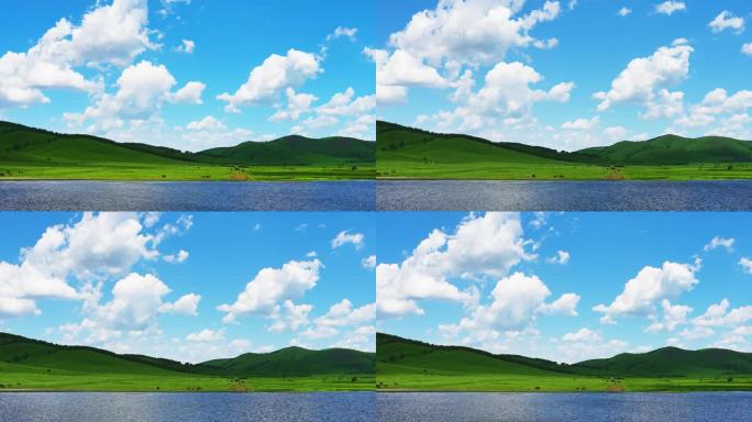 蓝天 大草原 湖水