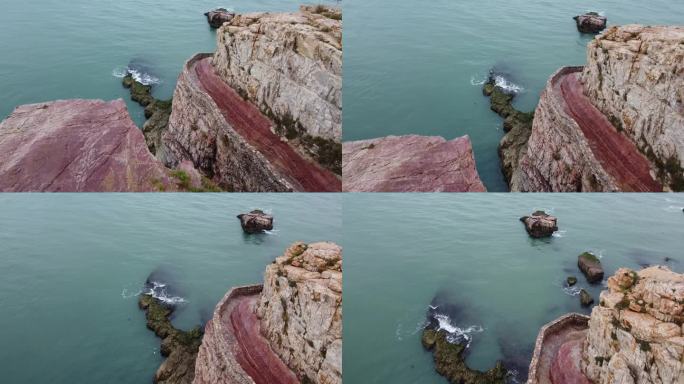 航拍山东长岛九丈崖灯塔海岸线大海风光