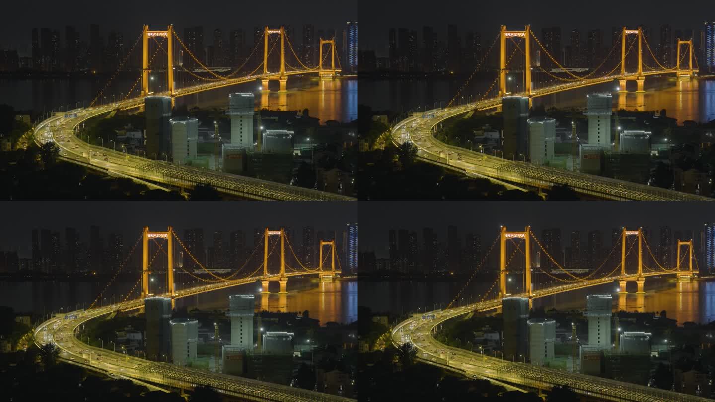 4K实拍武汉夜景鹦鹉洲长江大桥