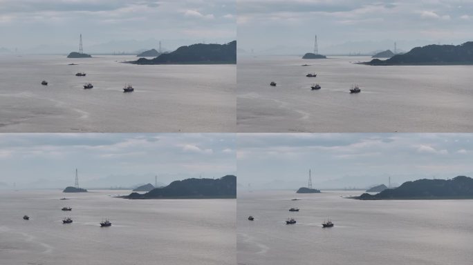 台州玉环海岸线轮船航拍
