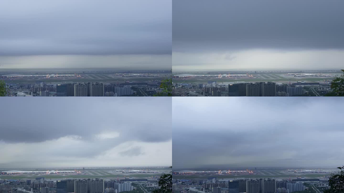 实拍暴风雨来临的深圳机场和珠江水面延时