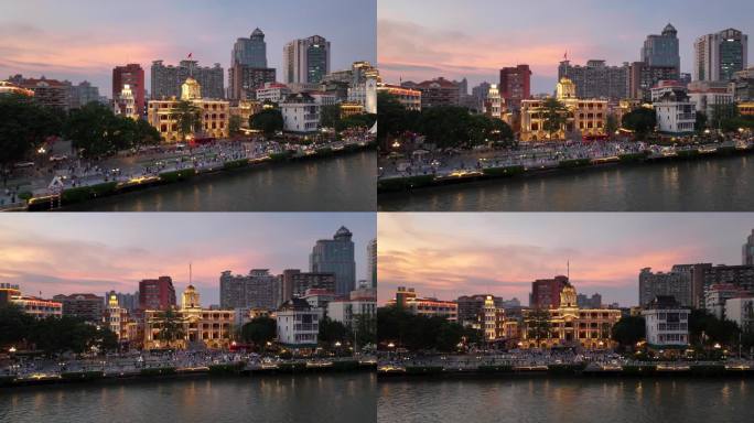 粤海关晚霞夜景航拍