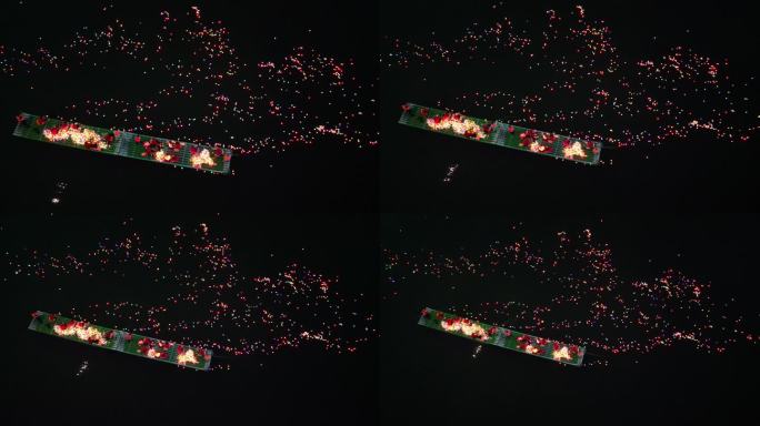 航拍七夕放河灯许愿