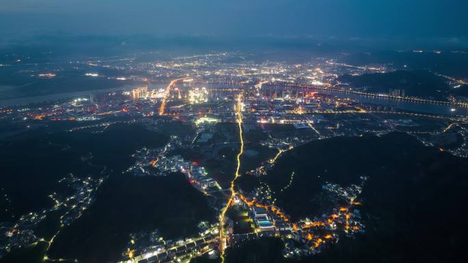 台州玉环市芦浦玉环新城日转夜航拍延时夜景