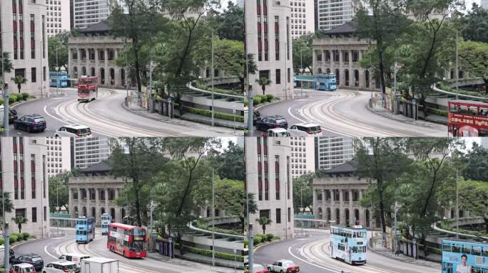 高清实拍香港街头叮叮电车