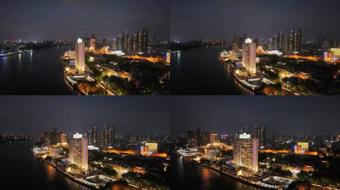 广州白天鹅酒店夜景航拍