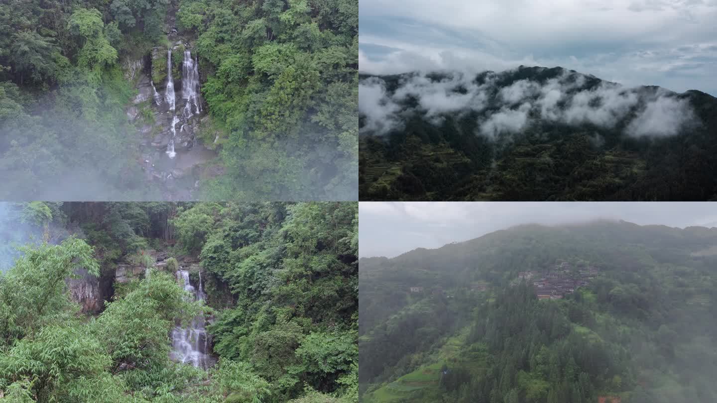 大山下雨 山林 瀑布