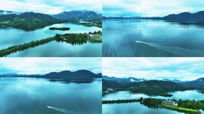 航拍黄山太平湖风景区