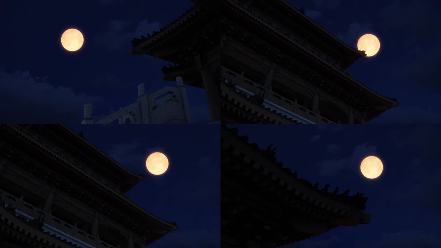古建筑明月月亮月光圆月满月八月十五中秋节