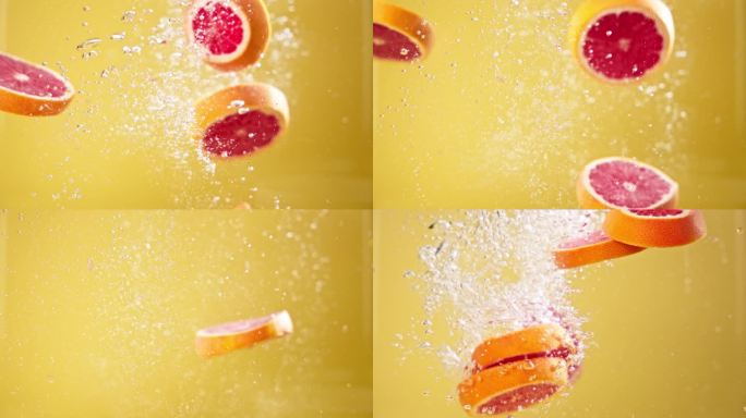 葡萄柚柚子升格落水慢动作