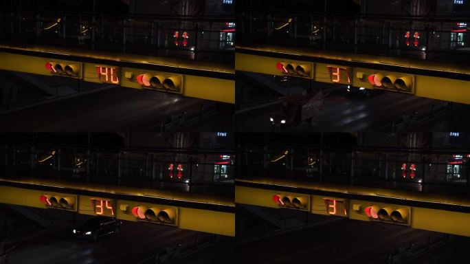 天桥红绿灯雨后实拍夜景视频